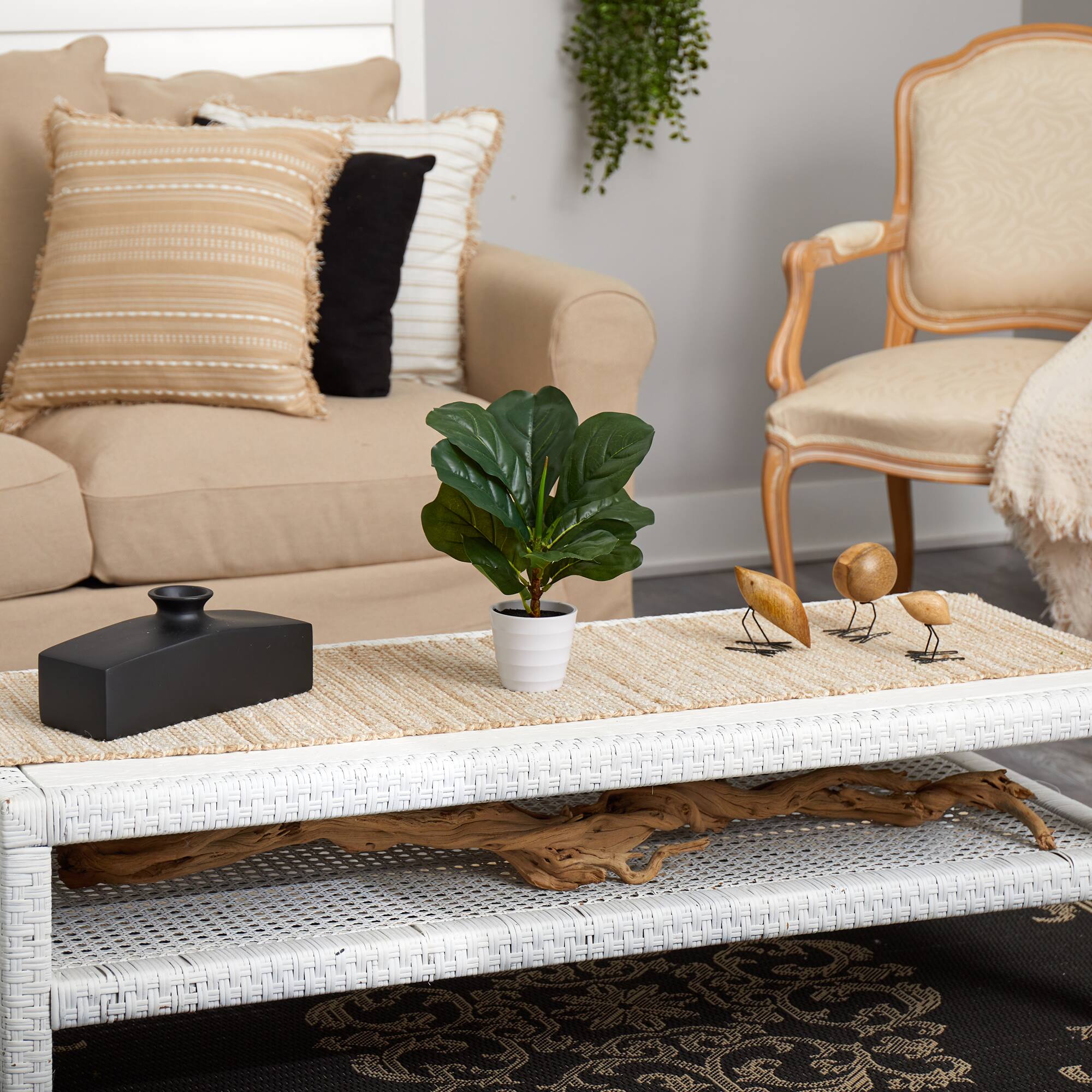 11" Fiddle Leaf Fig Plant in Decorative White Planter